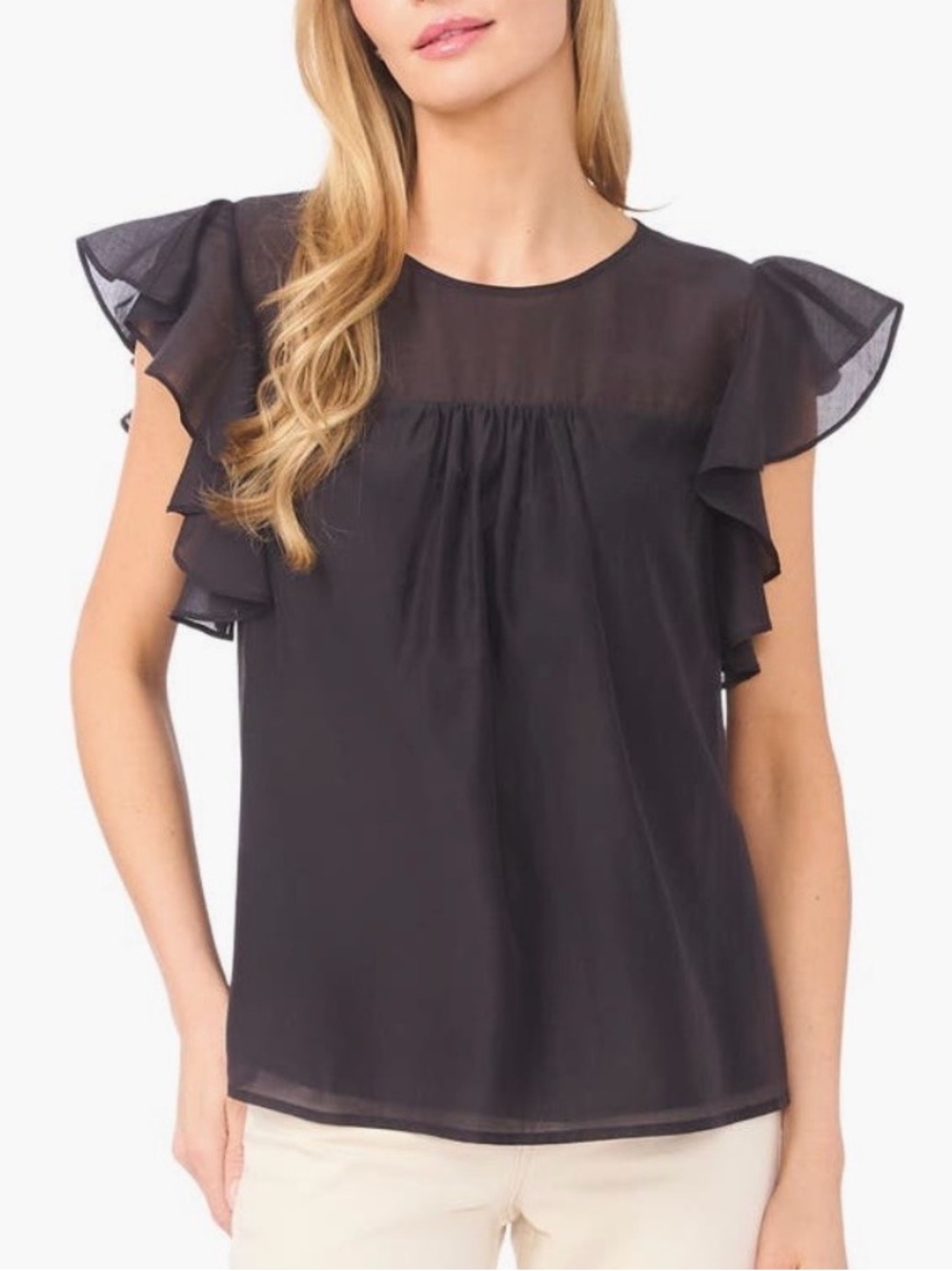 Ted Baker women’s size XL blouse solid black ruffled cap sleeves $119 new